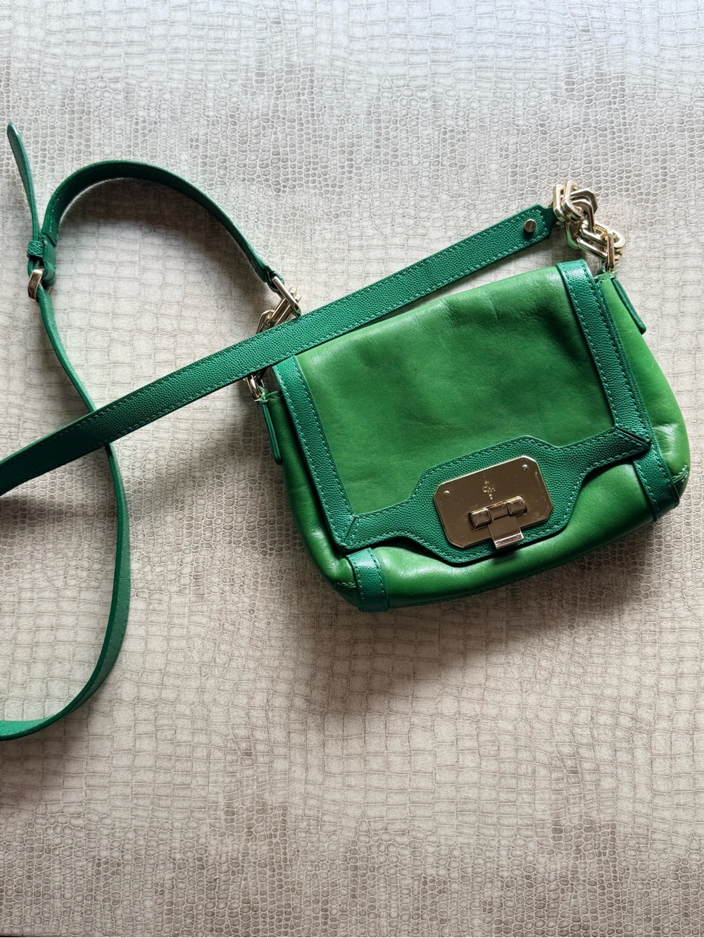 Vintage Cole Haan 2 tone Green Leather Crossbody Handbag